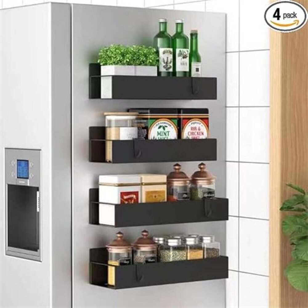 Metal 4 Pack Magnetic Spice Storage Rack Organizer for Refrigerator and Oven